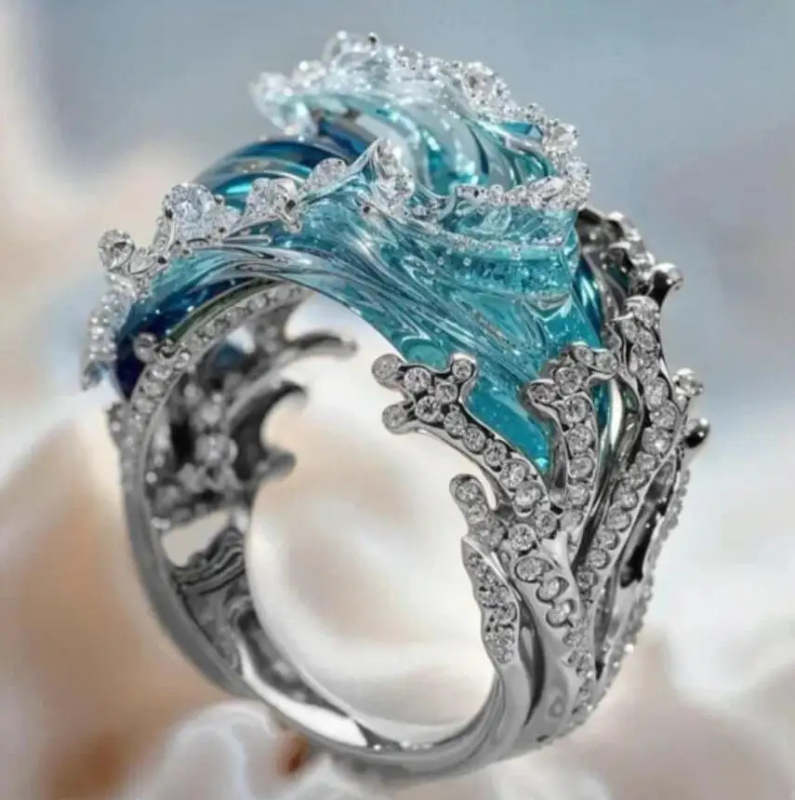 Σετ κολιέ Wave σε διασυνοριακό στιλ με υψηλές πωλήσεις, δημιουργικά, πολυτελή, εξατομικευμένα σκουλαρίκια δαχτυλιδιών σε σχήμα κύματος, ευέλικτα