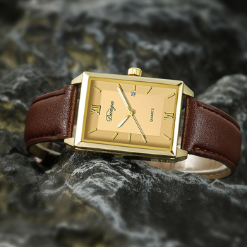 Νέο ανδρικό ρολόι casual δερμάτινο 2024, τετράγωνο χαλαζία, κορεάτικο στυλ, φοιτητικό ρολόι ημερολογίου για άνδρες