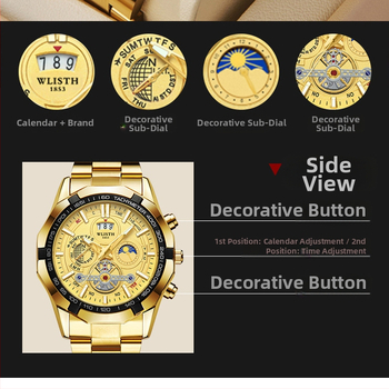 Ανδρικό ρολόι WLISTH Swiss Brand Luminous Waterproof Quartz Watch με μεγάλο καντράν και ατσάλινο μπρασελέ, ημερολόγιο, ρολόι εξωτερικού εμπορίου