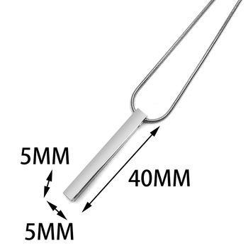 Μακρύ τετράγωνο κολιέ από ανοξείδωτο ατσάλι με τετράγωνη μπάρα και διακριτικό ιδιωτικό κολιέ με στήλη και κόκαλο, κολιέ από ανοξείδωτο ατσάλι