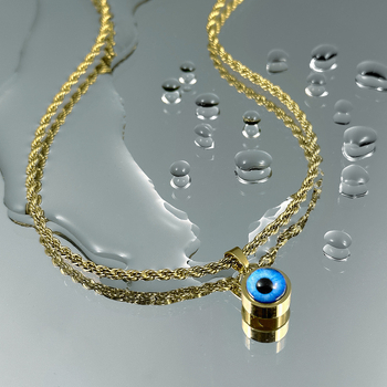 Κολιέ Devil\'s Eye American Style, Χρυσή Στριφτή Αλυσίδα Κλειδαριάς για Ανδρικά Μοντέρνα Μπλε Μάτια, Premium R