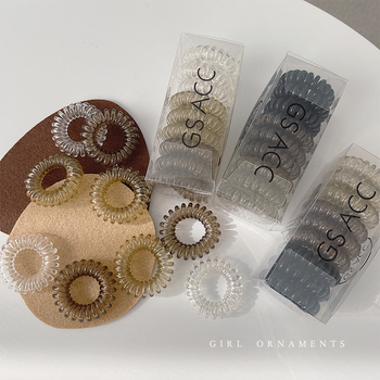 9 vnt. pakuotė ~ palaipsniui keičiami telefono linijos plaukų žiedai dėžutėje paprasti, labai elastingi, permatomi, be pėdsakų galvos apdangalai mergaitėms