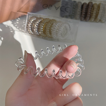 9 vnt. pakuotė ~ palaipsniui keičiami telefono linijos plaukų žiedai dėžutėje paprasti, labai elastingi, permatomi, be pėdsakų galvos apdangalai mergaitėms