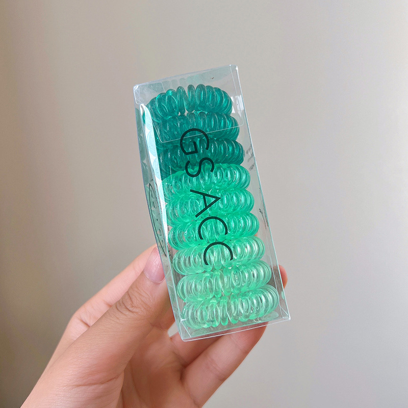 9 vnt. pakuotė ~ palaipsniui keičiami telefono linijos plaukų žiedai dėžutėje paprasti, labai elastingi, permatomi, be pėdsakų galvos apdangalai mergaitėms