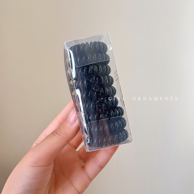 9 vnt. pakuotė ~ palaipsniui keičiami telefono linijos plaukų žiedai dėžutėje paprasti, labai elastingi, permatomi, be pėdsakų galvos apdangalai mergaitėms
