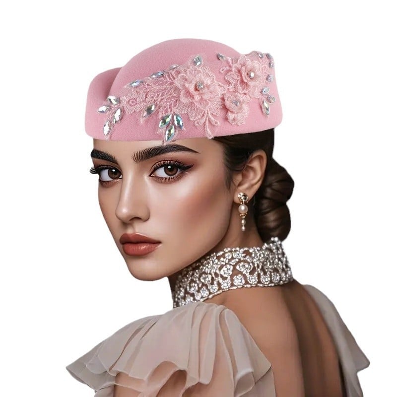 Euroopa ja Ameerika retro-Briti vildist rätikumüts naiste kiriku derby peakatted lillekujulise teemandiga naiste pehme baretiga