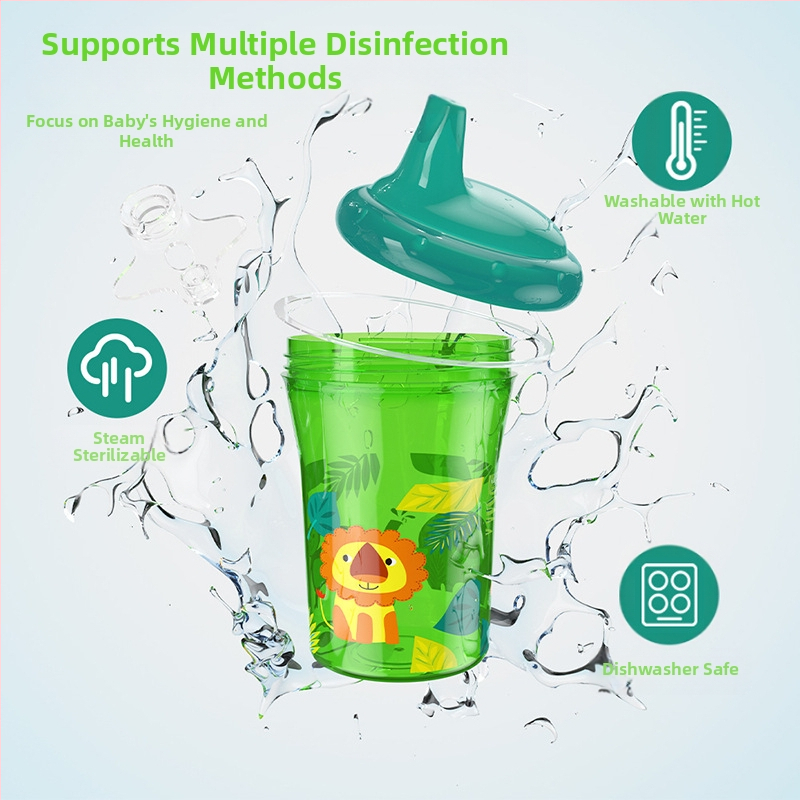 Търговия на едро с права чаша 260 мл с четирицветен животински принт, бебешка учебна чаша за пиене, бебешка чаша с патешка човка, износ, детска чаша за вода