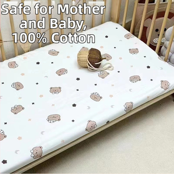 Kūdikio paklodė su guma, vientisa grynos medvilnės paklodė naujagimiams, siuvinėta čiužinio apsauginė užvalkalas darželio lovatiesei