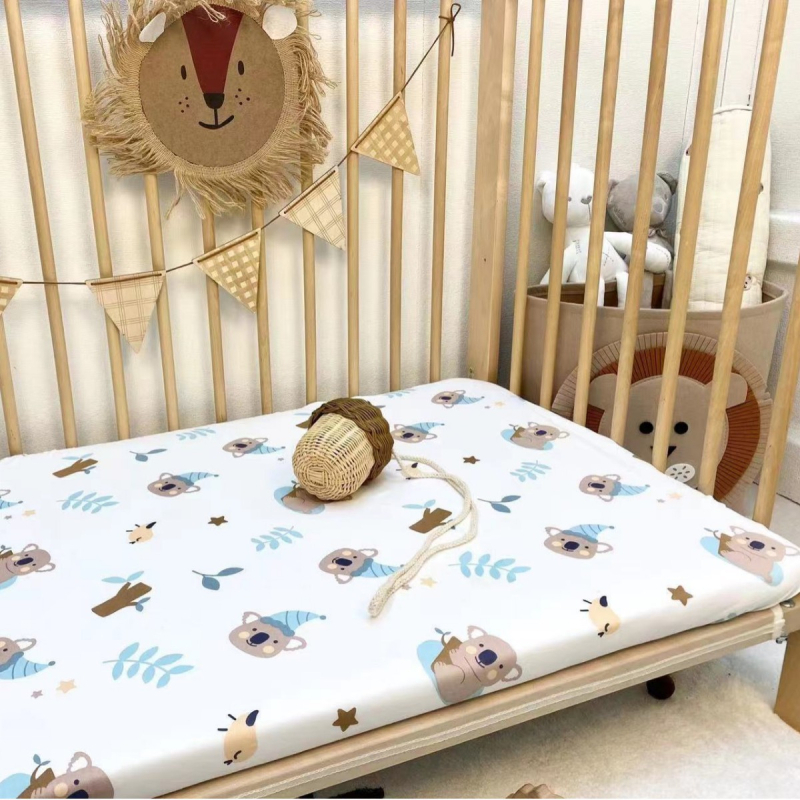 Kūdikio paklodė su guma, vientisa grynos medvilnės paklodė naujagimiams, siuvinėta čiužinio apsauginė užvalkalas darželio lovatiesei