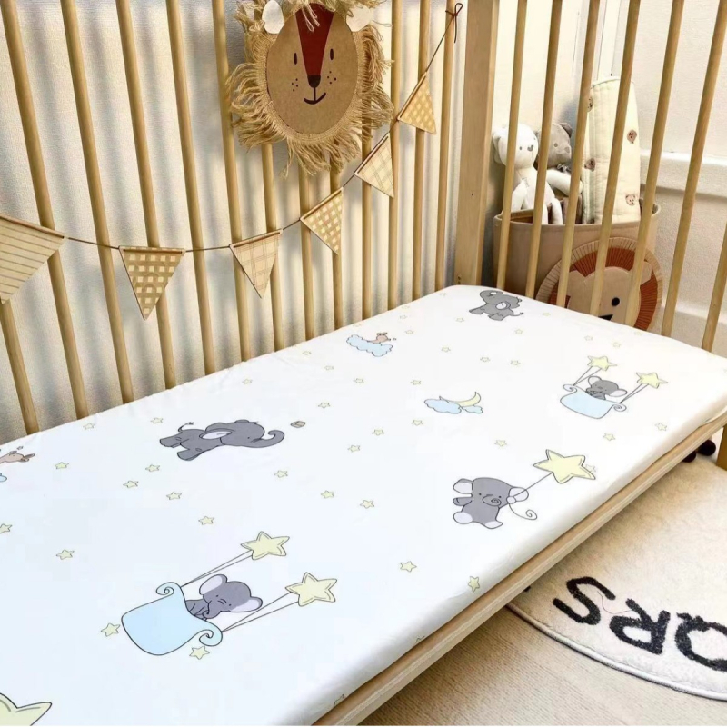 Kūdikio paklodė su guma, vientisa grynos medvilnės paklodė naujagimiams, siuvinėta čiužinio apsauginė užvalkalas darželio lovatiesei