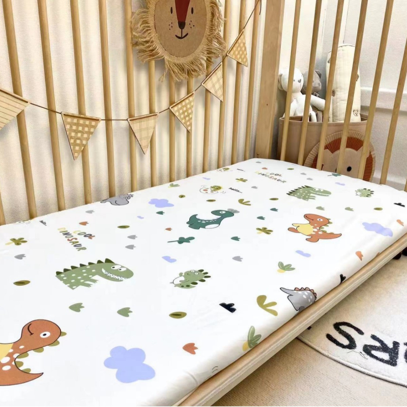 Kūdikio paklodė su guma, vientisa grynos medvilnės paklodė naujagimiams, siuvinėta čiužinio apsauginė užvalkalas darželio lovatiesei