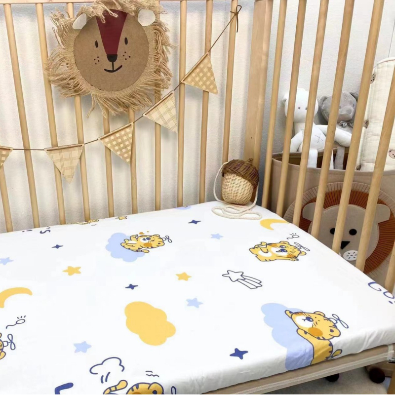 Kūdikio paklodė su guma, vientisa grynos medvilnės paklodė naujagimiams, siuvinėta čiužinio apsauginė užvalkalas darželio lovatiesei