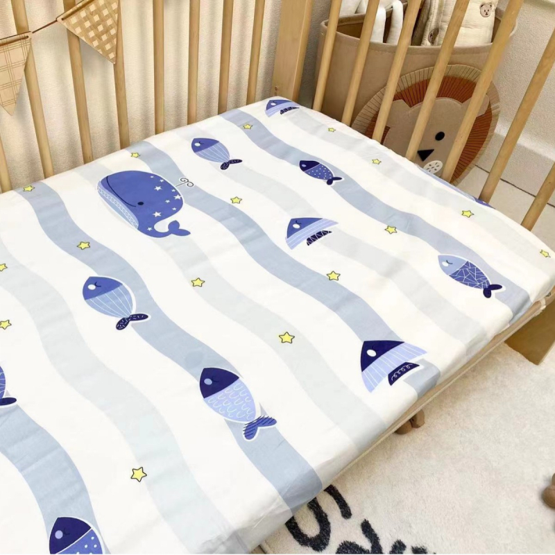 Kūdikio paklodė su guma, vientisa grynos medvilnės paklodė naujagimiams, siuvinėta čiužinio apsauginė užvalkalas darželio lovatiesei