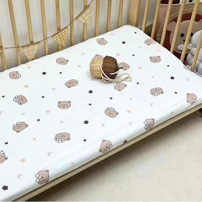 Kūdikio paklodė su guma, vientisa grynos medvilnės paklodė naujagimiams, siuvinėta čiužinio apsauginė užvalkalas darželio lovatiesei