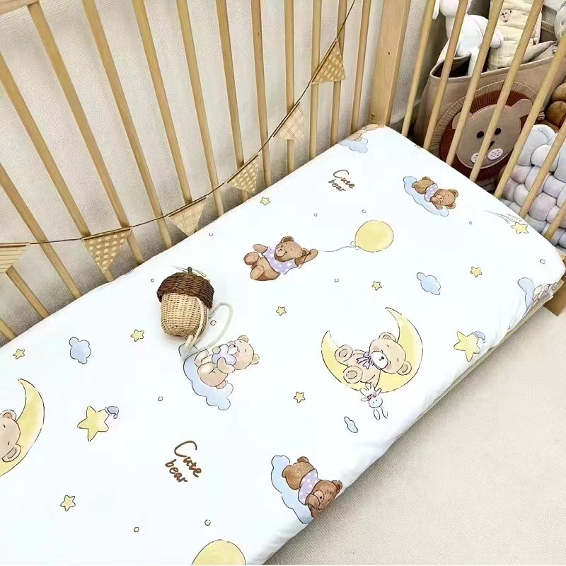 Kūdikio paklodė su guma, vientisa grynos medvilnės paklodė naujagimiams, siuvinėta čiužinio apsauginė užvalkalas darželio lovatiesei