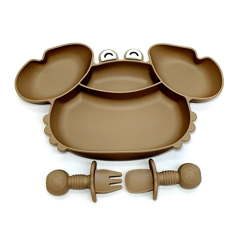 Krabikujulise õhtusöögitaldriku silikoonist iminapaga integreeritud beebitoidukauss, laste spetsiaalne kukkumisvastane õhtusöögitaldrik