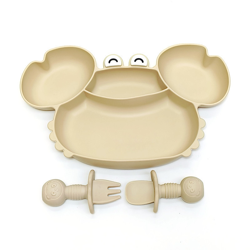 Krabikujulise õhtusöögitaldriku silikoonist iminapaga integreeritud beebitoidukauss, laste spetsiaalne kukkumisvastane õhtusöögitaldrik