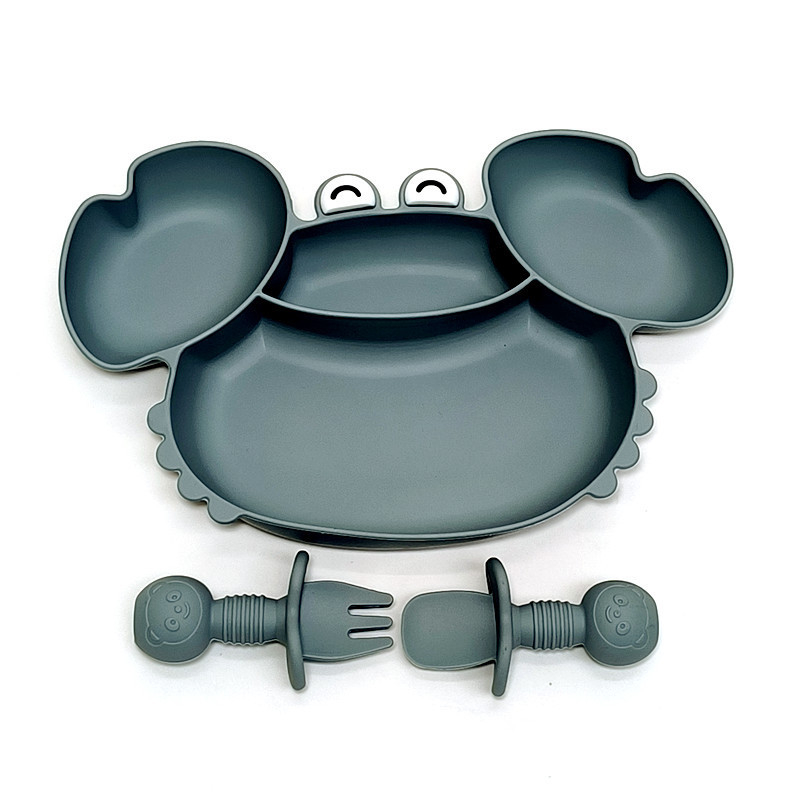 Krabikujulise õhtusöögitaldriku silikoonist iminapaga integreeritud beebitoidukauss, laste spetsiaalne kukkumisvastane õhtusöögitaldrik