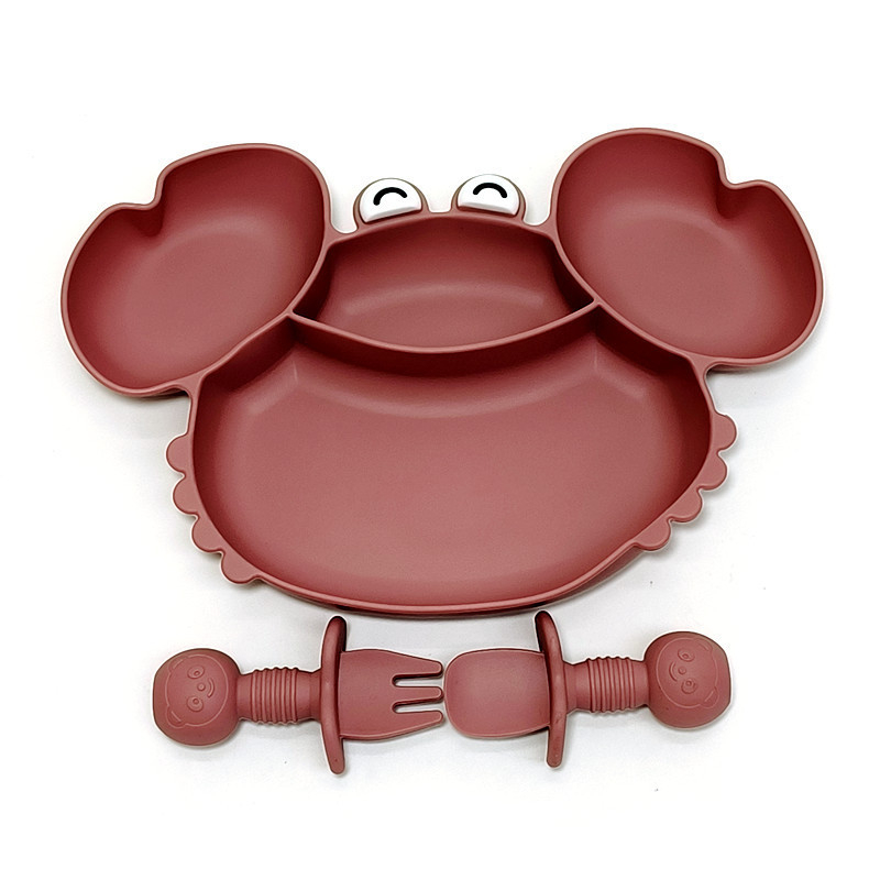 Krabikujulise õhtusöögitaldriku silikoonist iminapaga integreeritud beebitoidukauss, laste spetsiaalne kukkumisvastane õhtusöögitaldrik