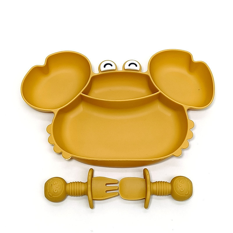 Krabikujulise õhtusöögitaldriku silikoonist iminapaga integreeritud beebitoidukauss, laste spetsiaalne kukkumisvastane õhtusöögitaldrik