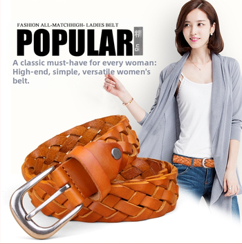 Curea din piele pentru femei, curea decorativă din piele țesută, la modă, curea vintage pentru femei, cataramă cu știft, comerț exterior, en-gros din fabrică