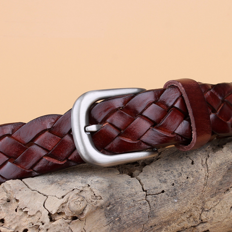 Curea din piele pentru femei, curea decorativă din piele țesută, la modă, curea vintage pentru femei, cataramă cu știft, comerț exterior, en-gros din fabrică