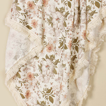 Suvine trükitud beebikäru kate, päevalilleõie mustriga puuvillane topeltkrepp-tupsuga beebirätiku tekk