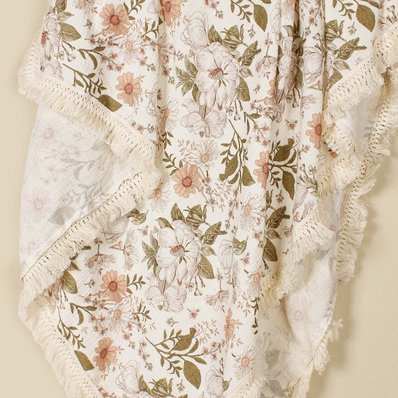 Suvine trükitud beebikäru kate, päevalilleõie mustriga puuvillane topeltkrepp-tupsuga beebirätiku tekk