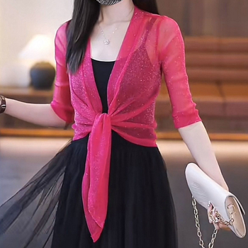 Suvine õhuke võrkkangast kardigan naistele, traksidega, seelik, lühikeste varrukatega, päikesekaitsega