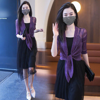 Suvine õhuke võrkkangast kardigan naistele, traksidega, seelik, lühikeste varrukatega, päikesekaitsega