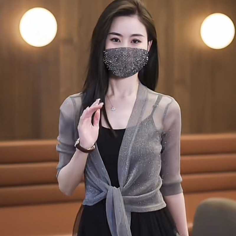 Suvine õhuke võrkkangast kardigan naistele, traksidega, seelik, lühikeste varrukatega, päikesekaitsega