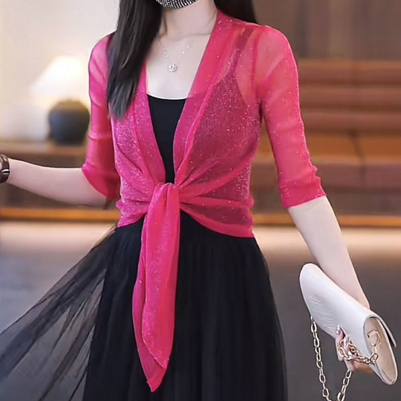 Suvine õhuke võrkkangast kardigan naistele, traksidega, seelik, lühikeste varrukatega, päikesekaitsega