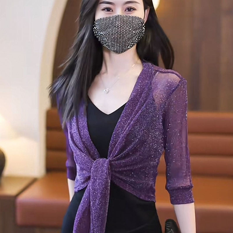 Suvine õhuke võrkkangast kardigan naistele, traksidega, seelik, lühikeste varrukatega, päikesekaitsega