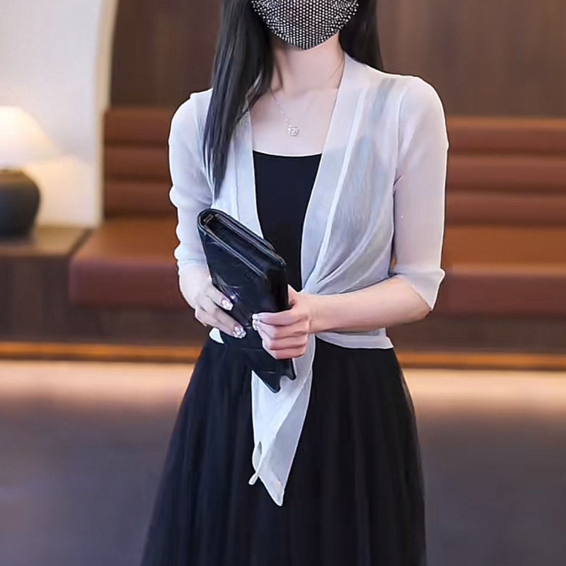 Suvine õhuke võrkkangast kardigan naistele, traksidega, seelik, lühikeste varrukatega, päikesekaitsega