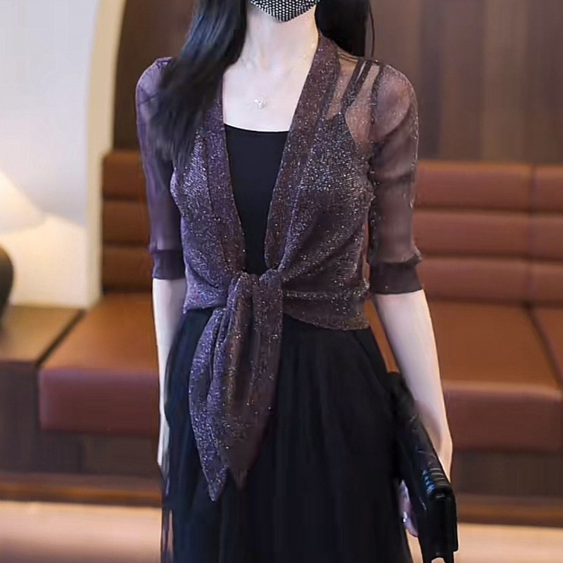 Suvine õhuke võrkkangast kardigan naistele, traksidega, seelik, lühikeste varrukatega, päikesekaitsega