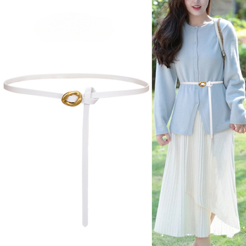 Γνήσιο Δερμάτινο Λεπτό Γυναικείο Φόρεμα με Κόμπους, Υψηλής Ποιότητας, Μικρή Ζώνη Νέου Στυλ 2024 για Κοστούμι