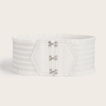 Γυναικεία διακοσμητική ζώνη με βολάν σε χρώμα καραμέλας και κομψή ελαστική ζώνη μέσης με τρεις αγκράφα