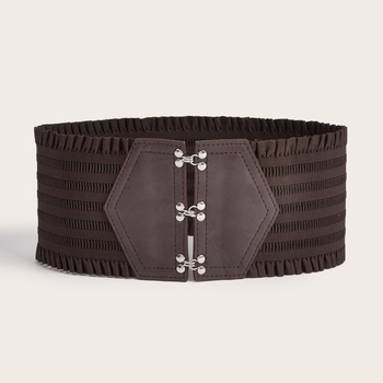 Γυναικεία διακοσμητική ζώνη με βολάν σε χρώμα καραμέλας και κομψή ελαστική ζώνη μέσης με τρεις αγκράφα