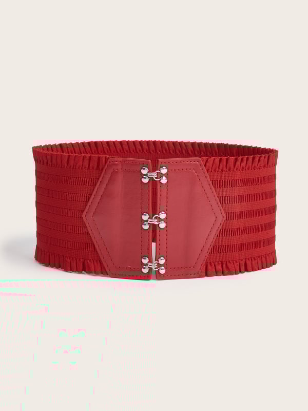 Γυναικεία διακοσμητική ζώνη με βολάν σε χρώμα καραμέλας και κομψή ελαστική ζώνη μέσης με τρεις αγκράφα