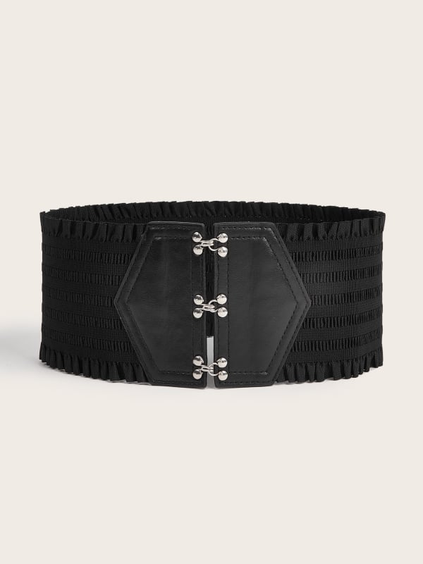 Γυναικεία διακοσμητική ζώνη με βολάν σε χρώμα καραμέλας και κομψή ελαστική ζώνη μέσης με τρεις αγκράφα