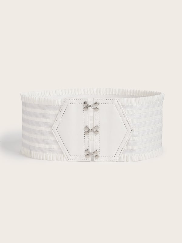 Γυναικεία διακοσμητική ζώνη με βολάν σε χρώμα καραμέλας και κομψή ελαστική ζώνη μέσης με τρεις αγκράφα