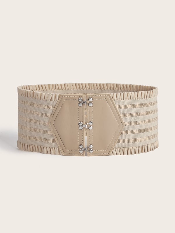 Γυναικεία διακοσμητική ζώνη με βολάν σε χρώμα καραμέλας και κομψή ελαστική ζώνη μέσης με τρεις αγκράφα