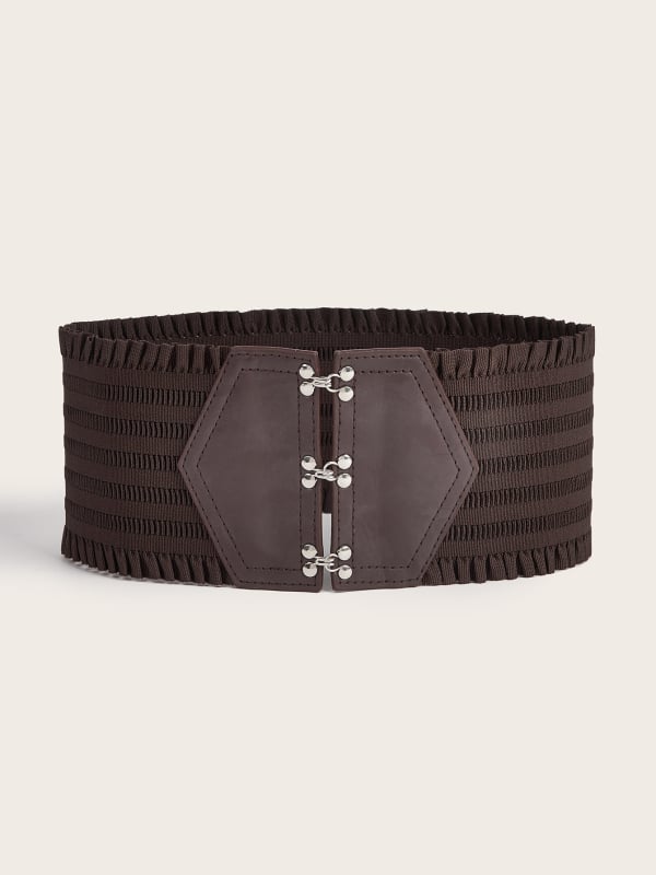 Γυναικεία διακοσμητική ζώνη με βολάν σε χρώμα καραμέλας και κομψή ελαστική ζώνη μέσης με τρεις αγκράφα