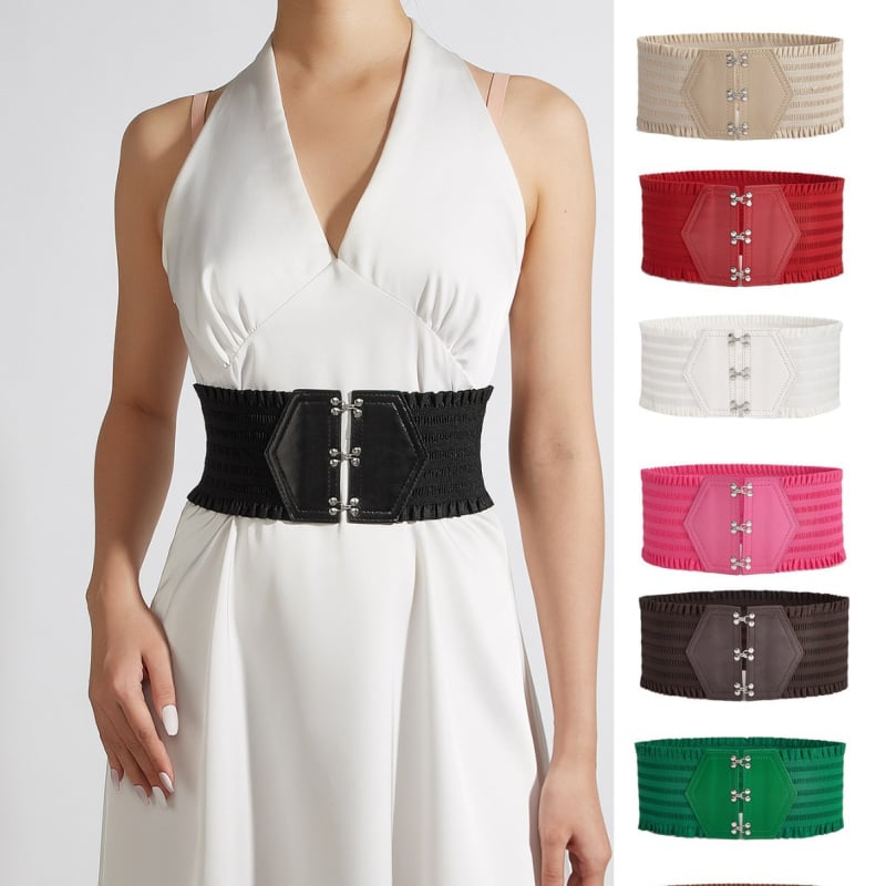 Γυναικεία διακοσμητική ζώνη με βολάν σε χρώμα καραμέλας και κομψή ελαστική ζώνη μέσης με τρεις αγκράφα