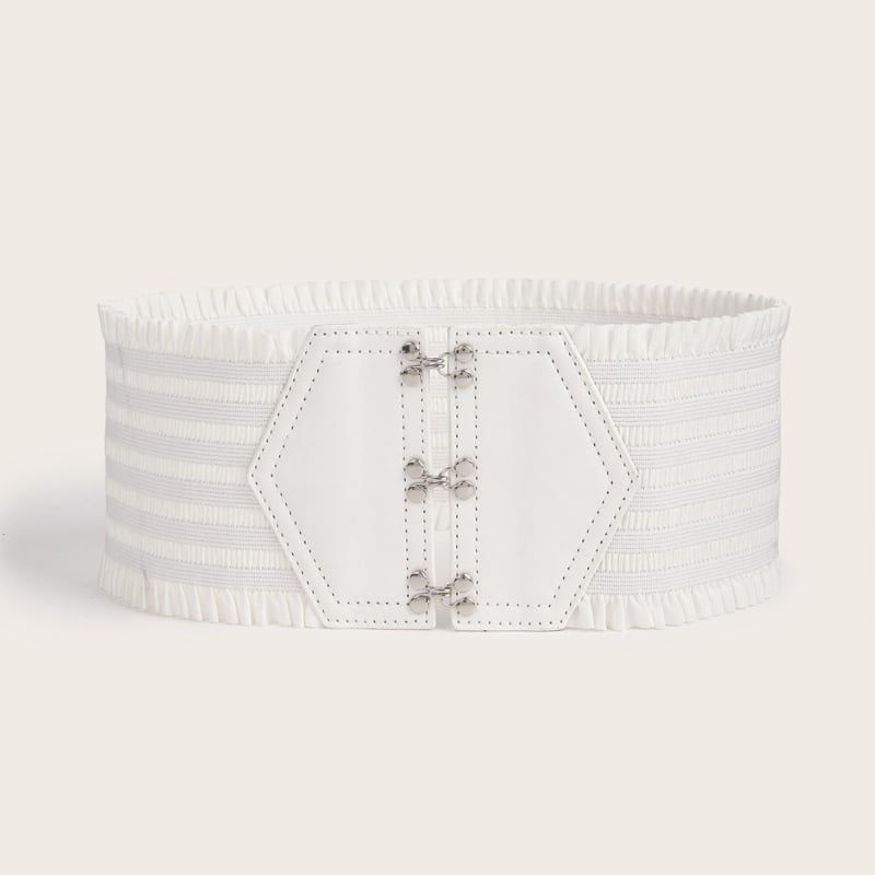 Γυναικεία διακοσμητική ζώνη με βολάν σε χρώμα καραμέλας και κομψή ελαστική ζώνη μέσης με τρεις αγκράφα