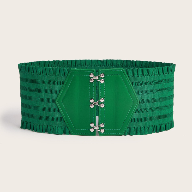 Γυναικεία διακοσμητική ζώνη με βολάν σε χρώμα καραμέλας και κομψή ελαστική ζώνη μέσης με τρεις αγκράφα