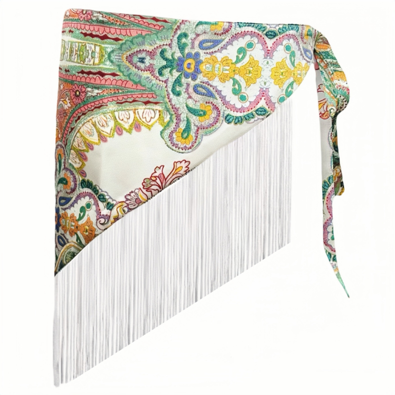 Aukštos klasės puokštė su plačiu juosmeniu, hiphopo šokėjos mados dekoratyvinė suknelė, bohemiškas etninis trikampio formos klubų šalikas