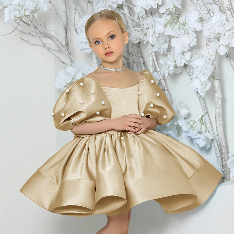 Vaikiška pūstos rankovės suknelė su gėlėmis, vestuvių, gimtadienio, tiulio suknelė, mergaičių fortepijono atlikimo suknelė