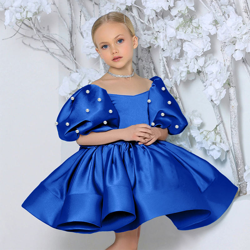 Vaikiška pūstos rankovės suknelė su gėlėmis, vestuvių, gimtadienio, tiulio suknelė, mergaičių fortepijono atlikimo suknelė