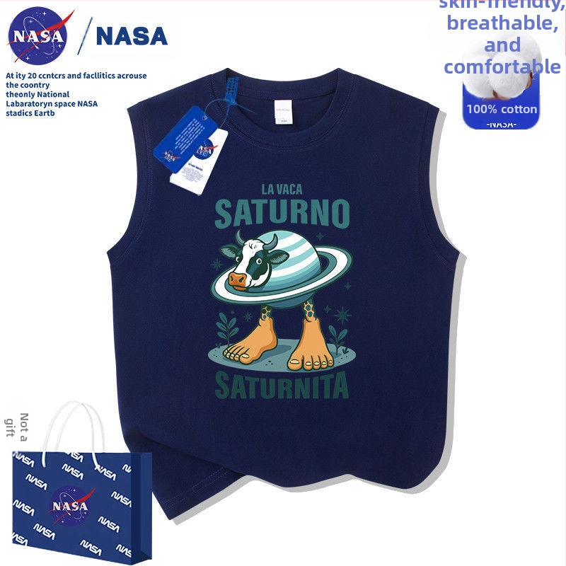 Детска абстрактна тениска Nasa с мотива на Сатурн Окс, планинско море, класическа, от чист памук, лято 2025, нова, размер M и L, детски дрешки
